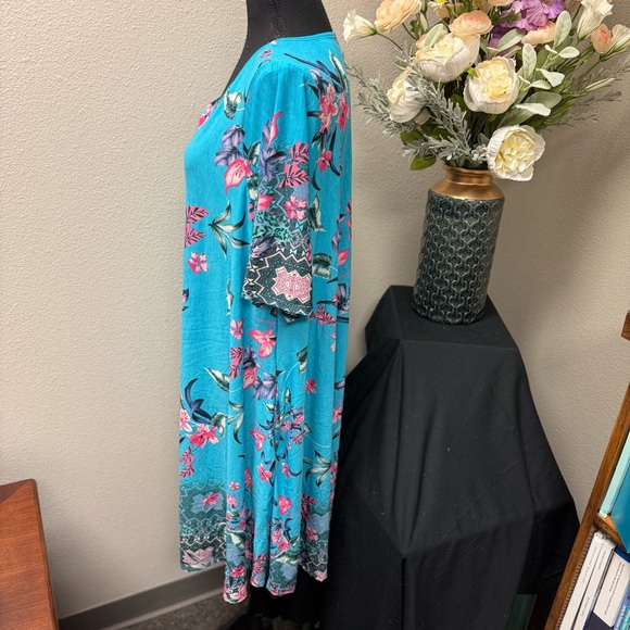 Tee for the Soul Coastal Craze Turquoise Floral Dress 3X - Picture 2 of 7